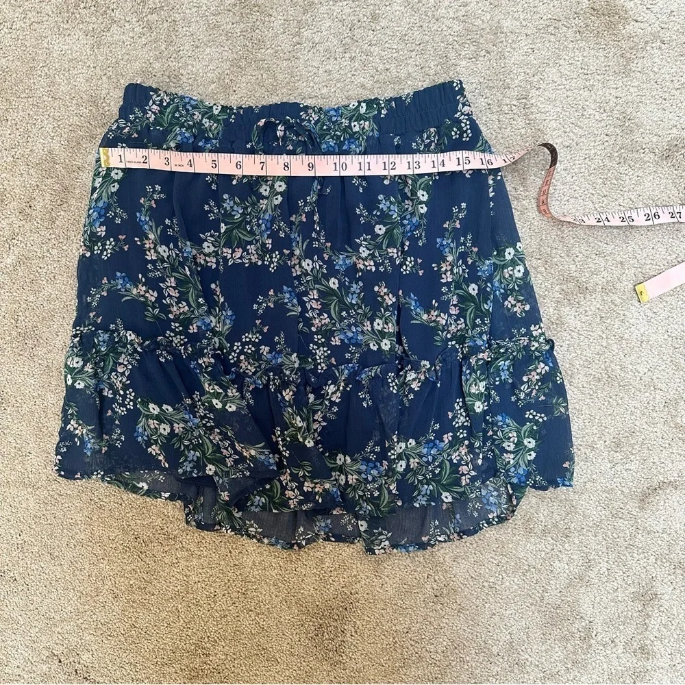 Mi Ami Feminine Ruffle Blue Floral Stretch Comfort Waistband Skirt Large - Picture 5 of 9